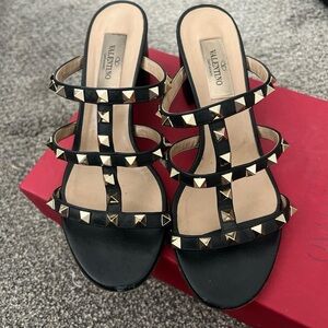 Valentino Black and Gold Studded Sandals